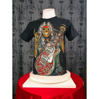 เสื้อยืด ROCKCHANG ลายมนุษย์กระดูกกับกีต้าร์ เสื้อยืดสะท้อนแสงในที่มืด ผ้าคอตตอนแท้ ใส่ได้ทั้งผู้ชายและผู้หญิง