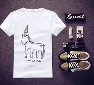 เสื้อยืดสกรีนลาย Unicorn ใส่สบายๆ ไม่ยืด ไม่ย้วย