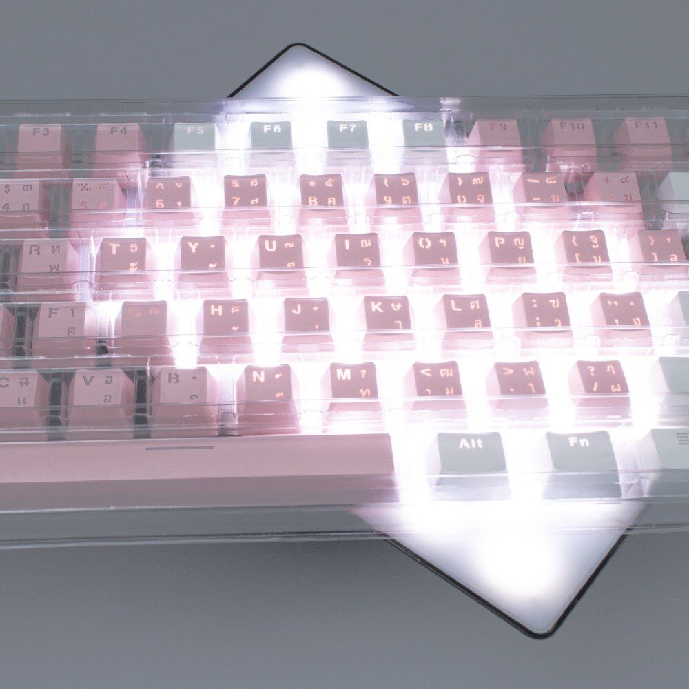 keycap /Doubleshot/ไฟลอด/104keys/ ภาษาไทย /white pink /ฺBlack
