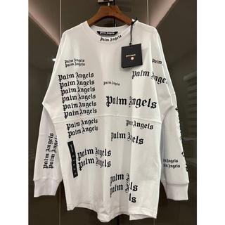 PALM ANGELS FULL LOGO LONG SLEEVE COTTON TEE เสื้อยืดคอกลมแขนยาว แบรนด์ปาล์มแองเจิล ผ้าคอตตอน พิมพ์ลายตัวหนังสือโลโก้