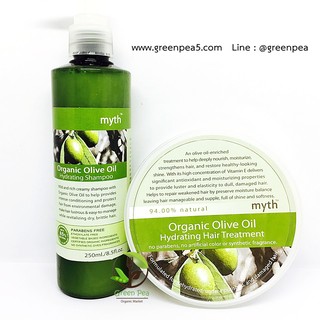 MYTH เซท แชมพู และ ครีมหมักผม น้ำมันมะกอก ปลอดสารพาราเบน และ ซัลเฟต 250 ml.  Olive oil ผมแตกปลาย