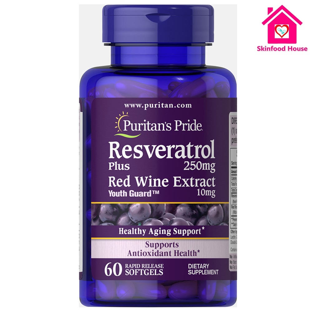 Puritan's Pride Resveratrol 250 mg plus Red Wine Extract 60 Softgels