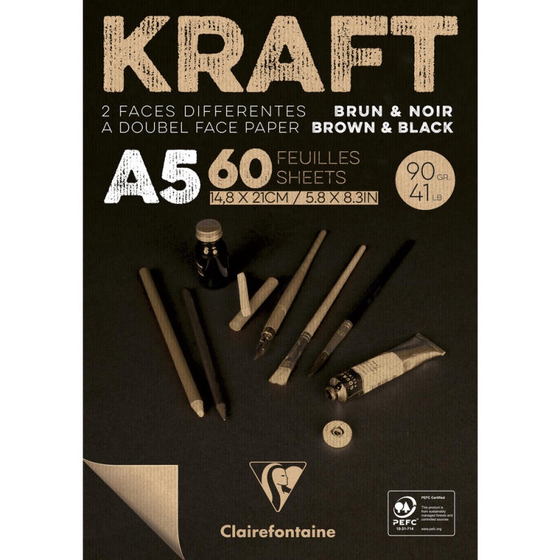 Clairefontaine กระดาษวาดเขียน เนื้อกระดาษคราฟท์สีน้ำตาลและดำ 90 แกรม A5 Brown & Black laid kraft 90g