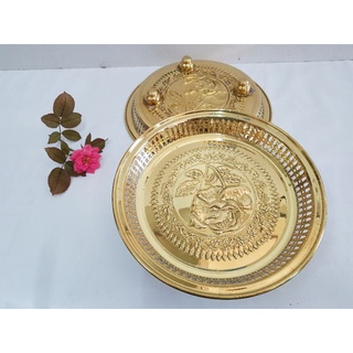 Brass byfa F1159 ถาดโปร่ง10นิ้ว พิมพ์ลายกุลาบ ถาดโปร่งขอบเรียบ  ถาดทองเหลือง