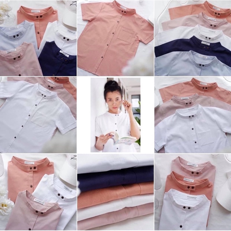 Pichchaploy ตัว Top เสื้อคอจีนแขนสั้น minimal style