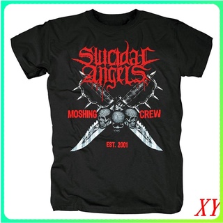 Tshirtคอลูกเรือcrew neckเสื้อยืดแขนสั้น พิมพ์ลาย Xy Suicide Angel Death Metal สําหรับผู้ชาย
-4XL