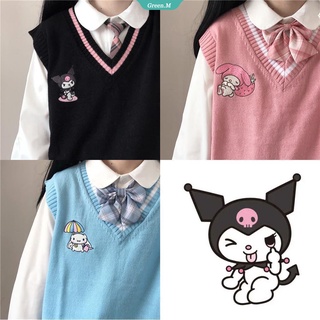 Kawaii Kuromi Cinnamoroll My Melody Sanrioes เสื้อกันหนาว คอวี ผ้าขนสัตว์ น่ารัก สําหรับผู้หญิง [GM]