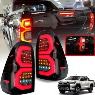 ไฟท้ายแต่ง LED รุ่น โตโยต้า ไฮลักซ์ รีโว่ ร็อคโค่ TOYOTA HILUX REVO ROCCO ปี 2015 - 2021 สีสโม๊ค 1 คู่