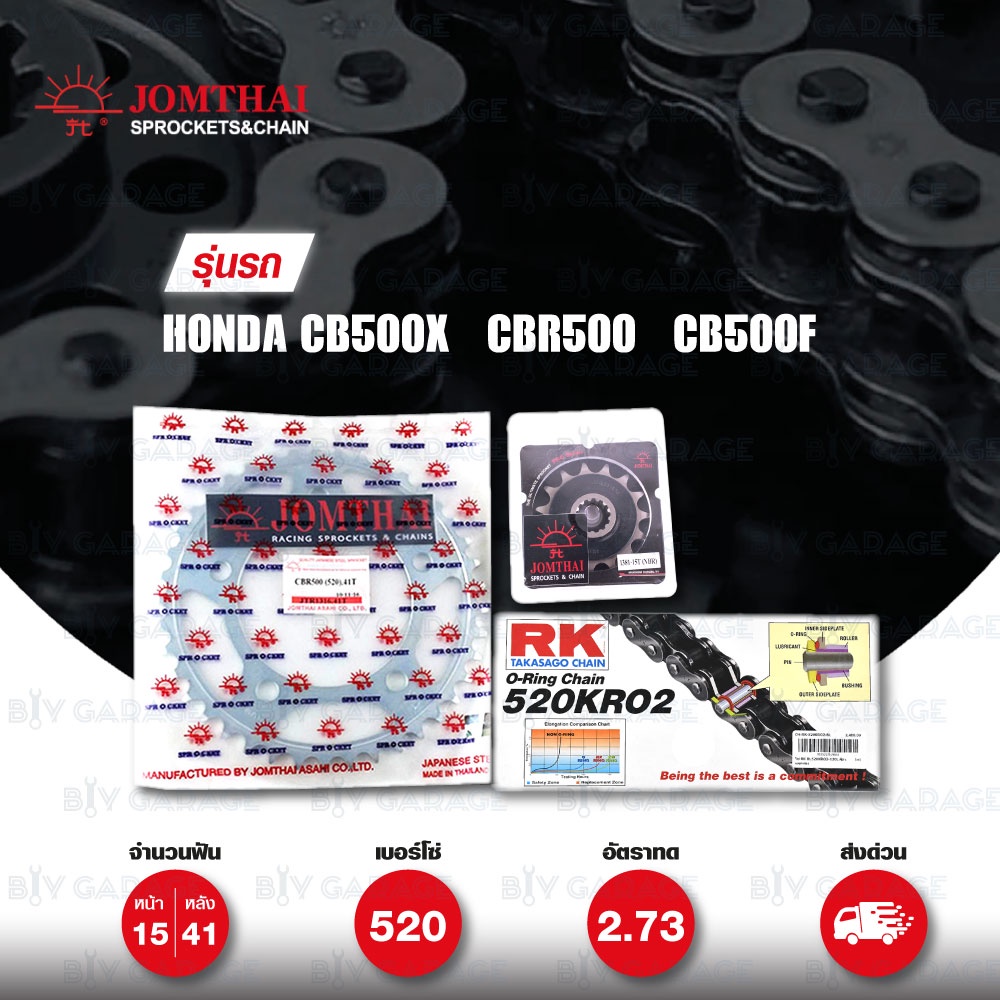 ชุดเปลี่ยนโซ่-สเตอร์ Pro Series โซ่ RK 520-KRO และ สเตอร์ JOMTHAI สีเหล็กติดรถ สำหรับ Honda CB500X ปี 2013-2018 / CBR500 / CB500F [15/41]