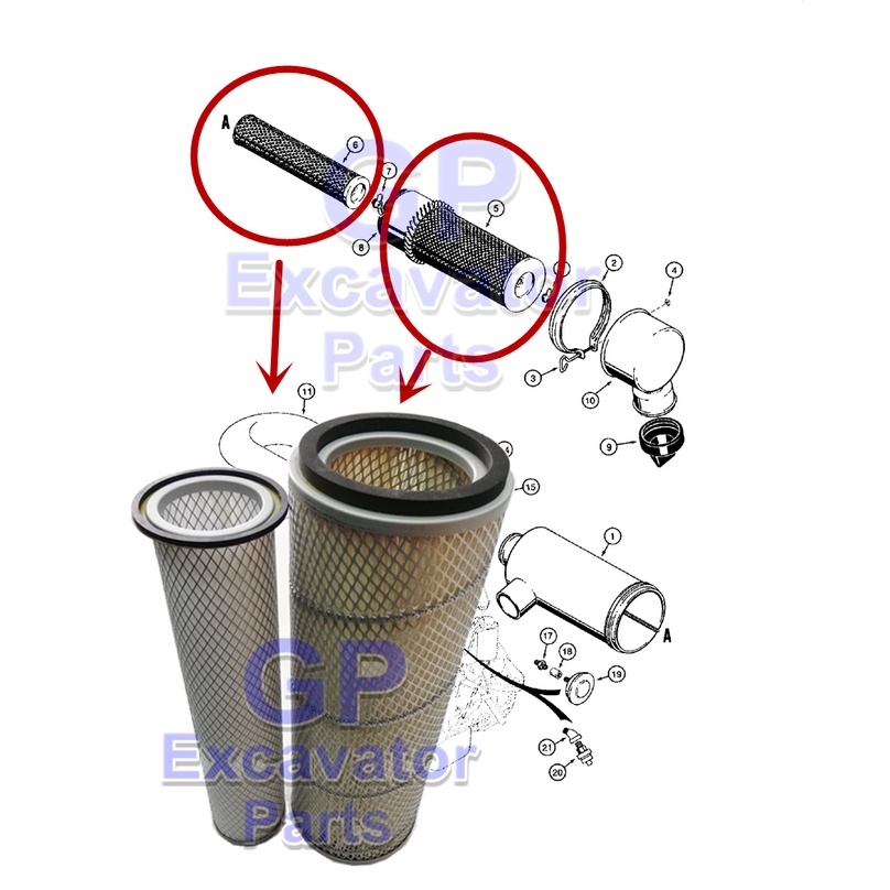 A-95338 BACKHOE CASE 580K/580SK/580E/580SE ชุดกรอง AIir 9538/9539 A173290