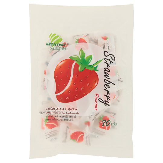 💥โปรสุดพิเศษ!!!💥 ฮาวลี่หยวน ลูกอมนมเคี้ยวหนึบกลิ่นสตรอเบอร์รี่ 70กรัม Hao Li Yuan Chewy Milk Candy S
