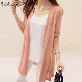 ZANZEA Women Casual Long Sleeve Solid Color Crew Neck Vintage Cardigan