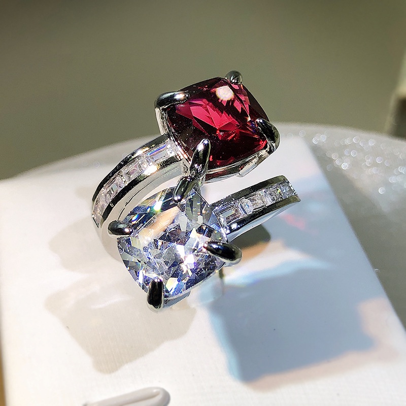 ♥แหวนเพชร เพทายจําลอง ทรงสี่เหลี่ยม สีชมพู สไตล์เจ้าหญิง สําหรับผู้หญิง  แหวน แหวนทองครึ่งสลึง แหวนแฟชั่น คริสต์มาส แหวนทอง แหวนคู่ แหวนผู้ชาย