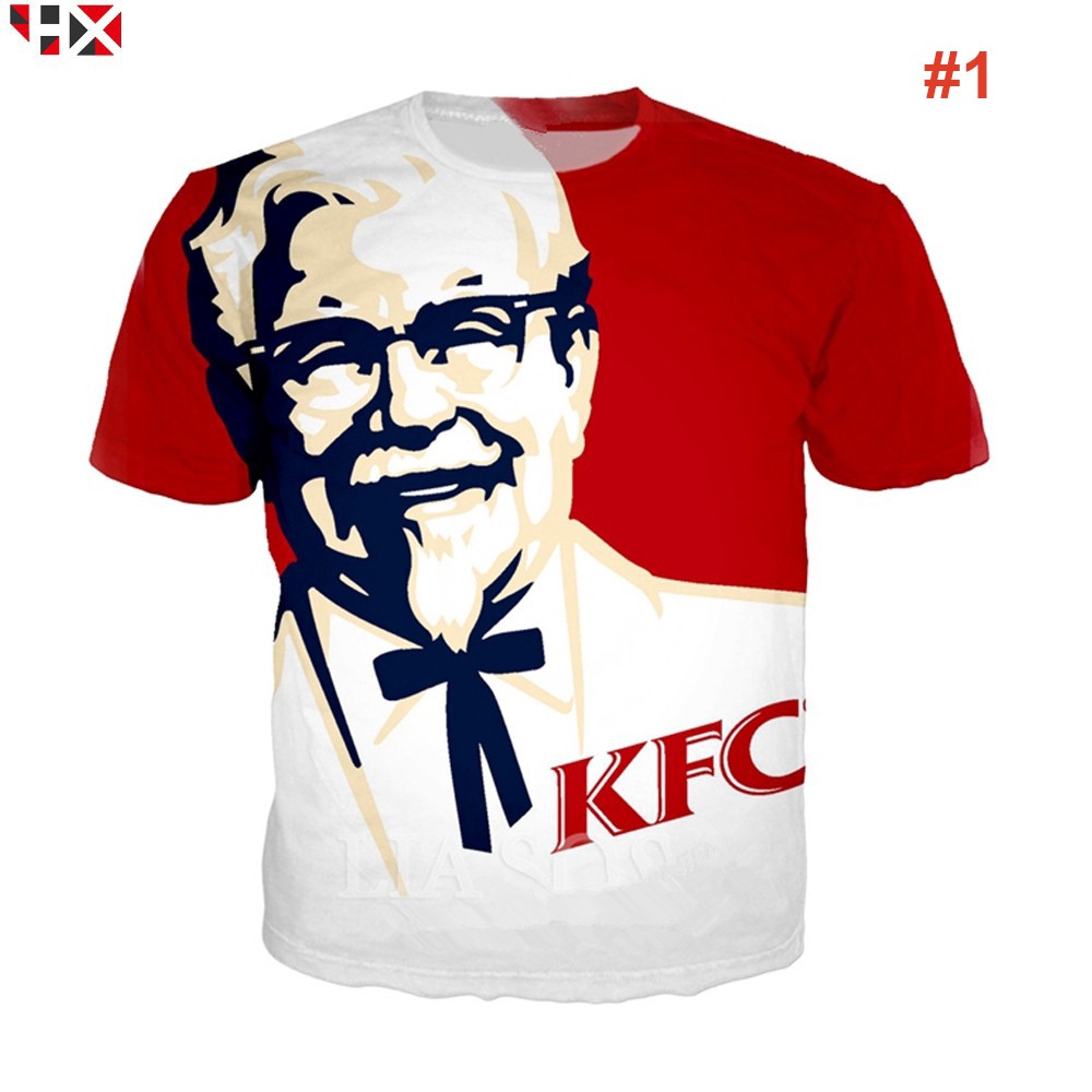 Hx รูปแบบล่าสุด Harajuku KFC Tops 三维พิมพ์เสื้อยืดผู้ชายผู้หญิง
