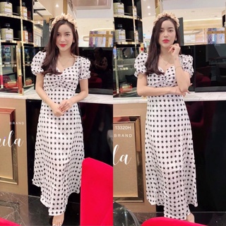 MM13320 เดรสคอเหลี่ยมแขนดอลลี่ลายดาว Square neck dolly sleeves star pattern dress