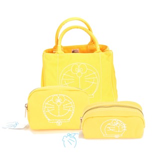 Lulugift Doraemon Canvas Fabric Zipper Set Bag 3in1 Yellow