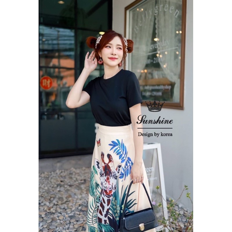 ✅✅✅พร้อมส่ง✅✅✅Lot Y3 ชุดเซต 2 ชิ้น เสื้อดำ+กระโปรงยาวลายยีราฟ(V13) Size M,L,XL+Y5(S,M,L,XL)+Lot ก (S