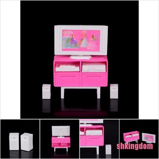 [SHKIb] 1 set Plastic Play TV Stand Cabinet For Dolls House Dollhouse DOM