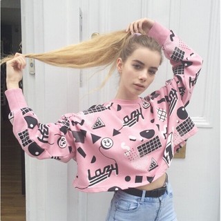 Anything Goes Pink Crop Sweater พร้อมส่ง