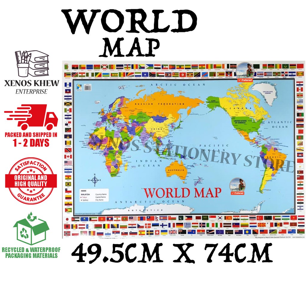 WORLD MAP / PETA DUNIA [ 49.5CM X 74CM ]