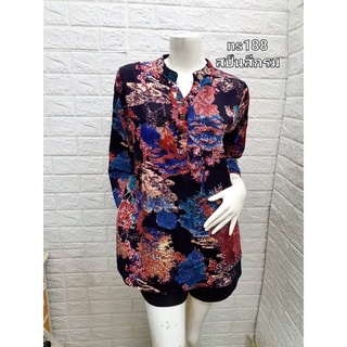 18819เสื้อสตรีผ้าสปันแฟชั่นลายดอกใส่ไม่ร้อน