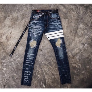 กางเกง Holdem “Quotes” White Leatehr Patch knee Dark blue Washed jeans  เข่าขาว 2022 🤍