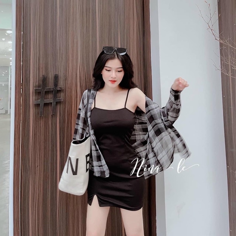 Body dress Set + เสื้อลายตารางหมากรุกไซส์ใหญ่ 50-90kg