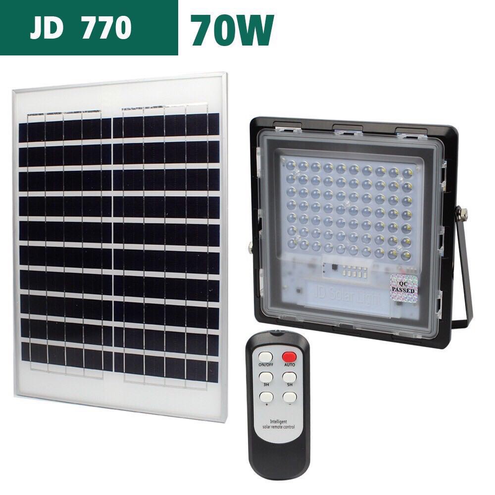ไฟโซล่าเซลล์ 70W แสงสีขาว JD-770 โคมไฟสปอร์ตไลท์ รุ่นใหม่ 70 SMD พร้อมรีโมท สว่างมาก สดใสทั้งคืน