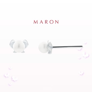 MARON - Happy Sweet Pearl Stud Earring เงินแท้925 ชุบ White Gold