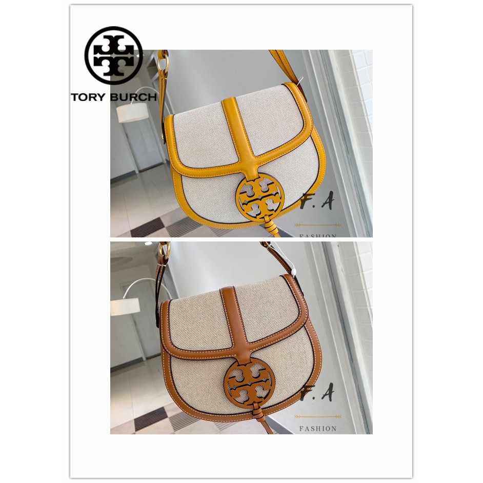  (ของแท้ 100%) Tory Burch 73065 65054 TB Ladies Shoulder Crossbody Bag /  Miller Canvas / Medium Flap Saddle Bag | Shopee Thailand