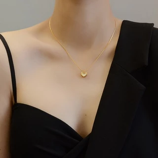 Vnox Ins Shell Heart Pendant Necklace,18K Gold Tone Adjustable Chain Link for Women Girls