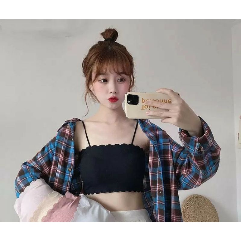 BCO6 สายเดี่ยวบราคอปครึ่งตัว ผ้าลื่น นุ่ม ขอบหยัก