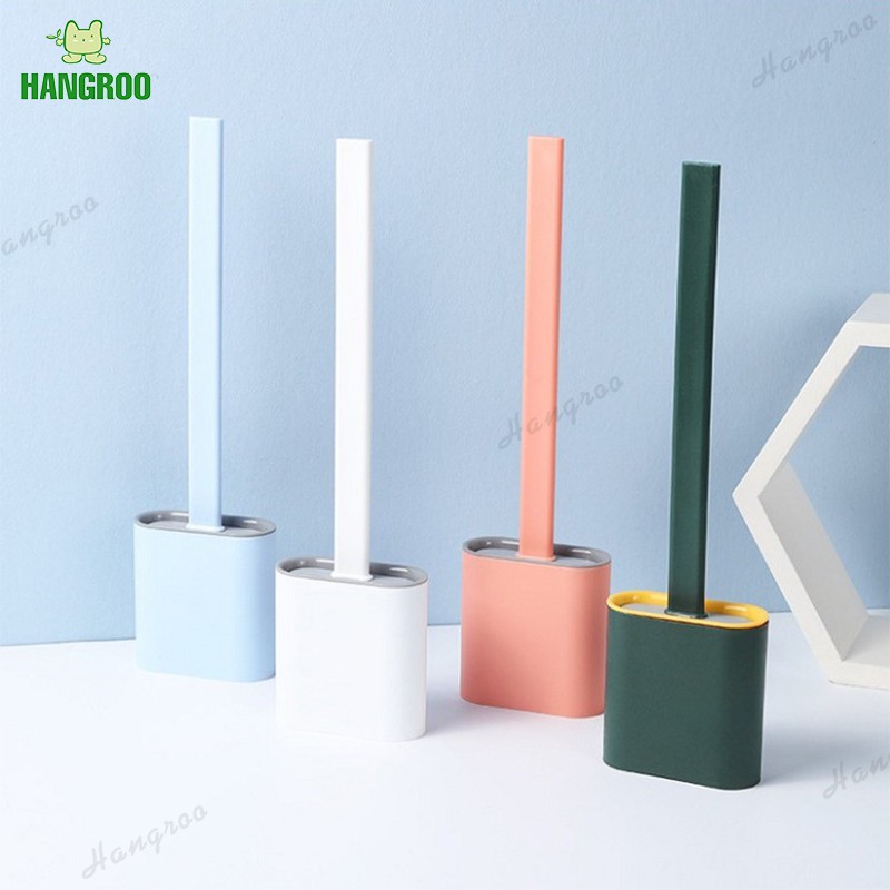 HANGROO I020 แปรงขัดส้วม แบบซิลิโคน ที่ขัดห้องน้ำ พร้อมฐานตั้งเก็บ