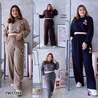 TwinsShopVip💗พร้อมส่ง TW17204 Set #Bigsize 2 ชิ้น เสื้อครอปแขนยาว + กางเกงขายาว