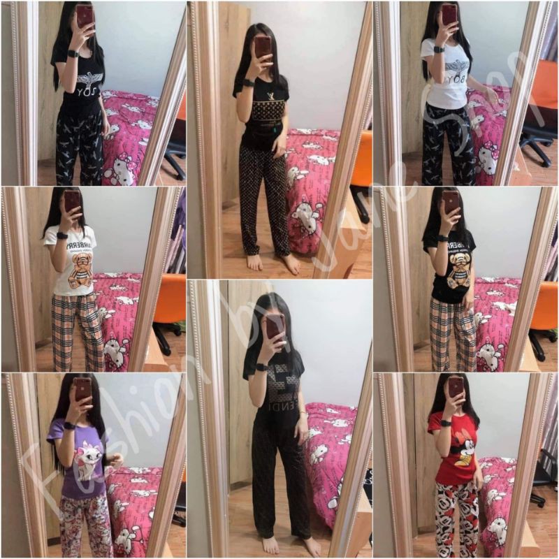 ชุดเซ็ตลายการ์ตูน เสื้อรัดรูป+กางเกงขายาว   พร้อมส่ง