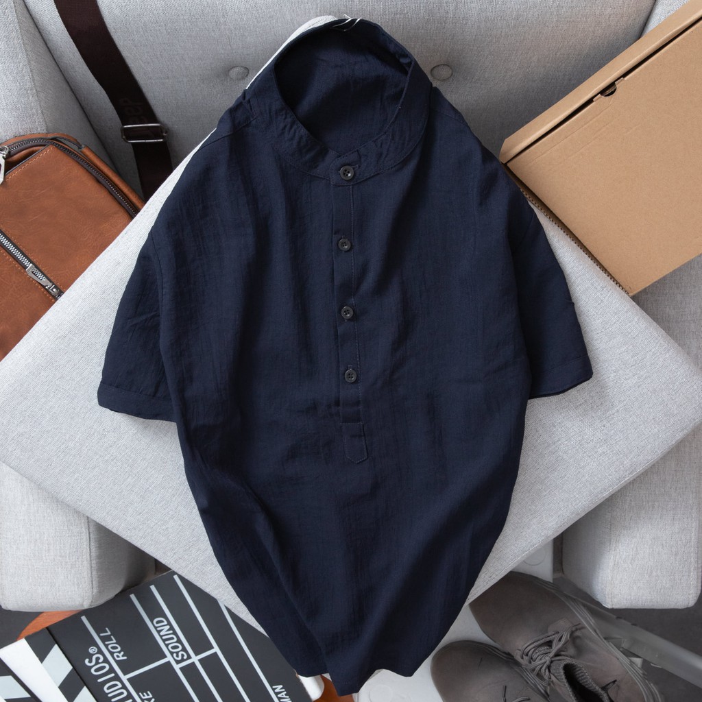 แขนผู้ชาย เสื้อเชิ้ตผ้าลินิน Mengo เท่มาก สําหรับหน้าร้อน ADZ01 - Mengo