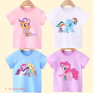 เสื้อยืดแขนสั้นพิมพ์ลายการ์ตูน Little Pony สไตล์เกาหลีน่ารักสําหรับเด็กผู้หญิง