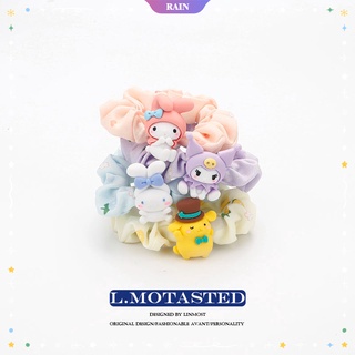 ใหม่ ยางรัดผมหางม้า ลายการ์ตูน Sanrio Cinnamoroll Kuromi My Melody Scrunchie สีพื้น แฟชั่น [RAIN]