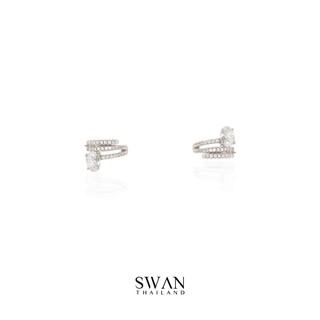 SWAN - Diamond Ear Cuff ต่างหูหนีบเงินแท้ ไม่ต้องเจาะ ฝังเพชรคิวบิคเซอร์โคเนีย cubic zirconia