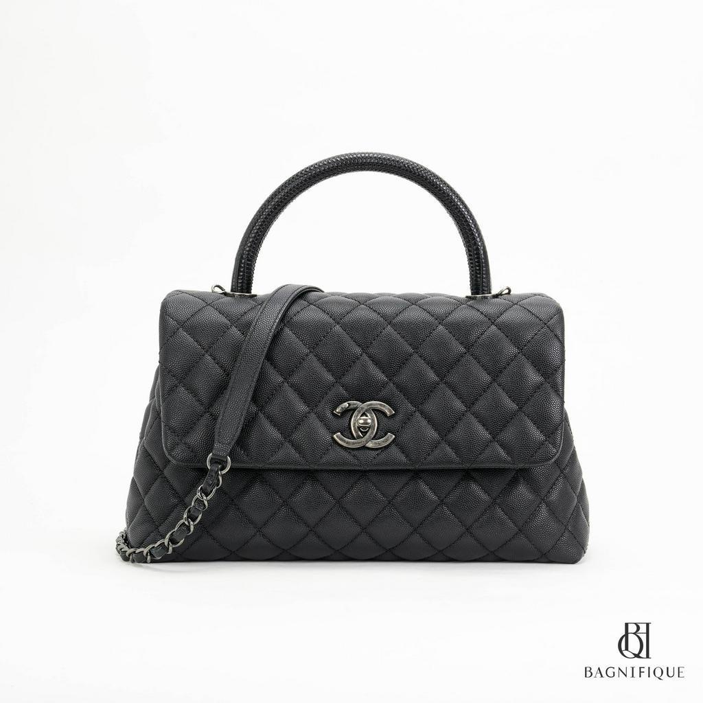 CHANEL COCO LIZARD 10.5" BLACK CAVIAR SHW