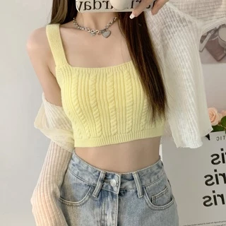 ส่งทันที Cici(NO. 44125) เสื้อครอปTOPไหมพรมสายเดี่ยวทอลาย สีสันสดใสแมทกับกางเกง กระโปรงได้สุด น่ารักเป็นsocuteมากๆ