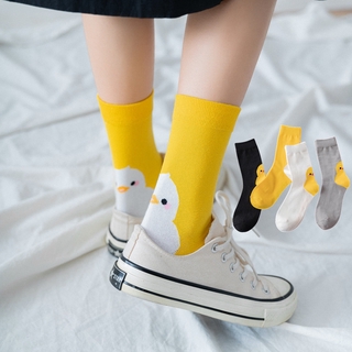 Cartoon Rubber Yellow Duck Animal Crew Socks Cotton Women Novelty Cute Chicken Printed Tube Socks Funny Pop White Socks Fashion