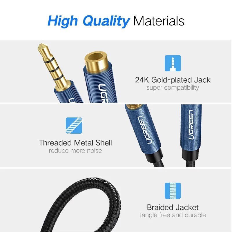 Ugreen 3.5mm Stereo Audio Extension Cable Aux trrs mic support สายต่อหูฟัง