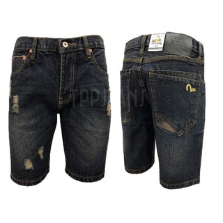 Mens Shorts Evi Denim กางเกงยีนส์ชายผ้าไม่ยืด สีดำฟอกสนิมเป้าซิป ตัดต่อกระเป๋างานตัดเย็บอย่างดี Size 28-38