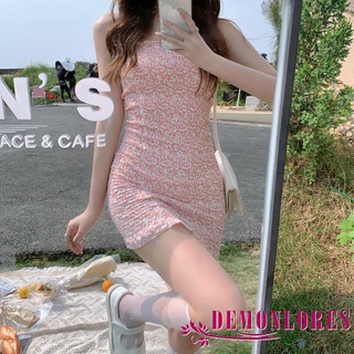 Demonlores-Women´s Slim Fit Dress Floral Print Sleeveless Off Shoulder Summer Korean Style Dress