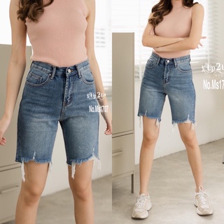 Mystyle Jeans กางเกงยีนส์3ส่วนแต่งปลายขาด•No.Ms1701