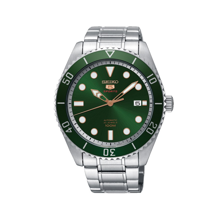 SEIKO 5 Sports Automatic นาฬิกาข้อมือผู้ชาย สแตนเลสแท้ รุ่น SRPB93K1 (สีเขียว)