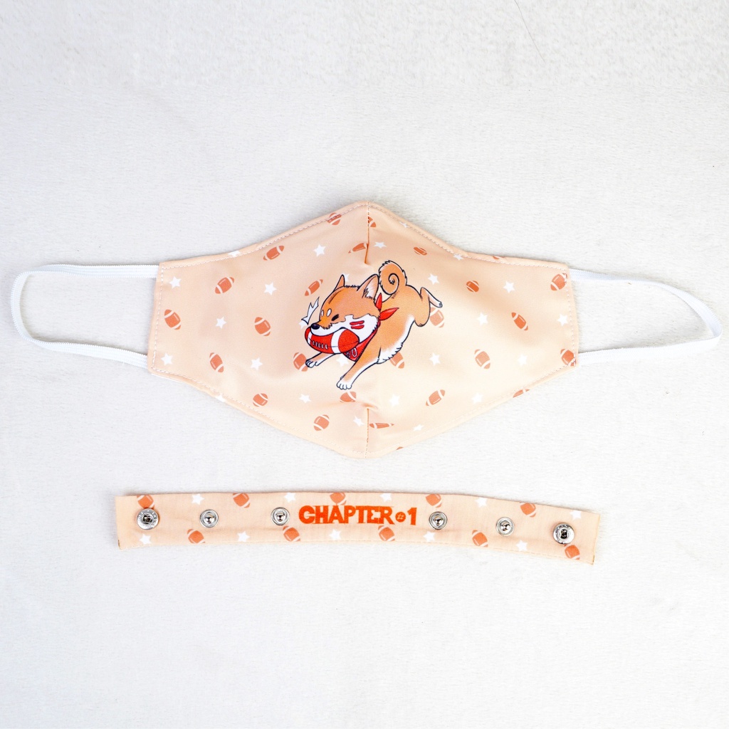 หน้ากาก ลายชิบะรักบี้ 3D ป้องกัน ฝุ่นละออง พร้อมสายรัด คล้องคอ / Shiba rugby Microfiber Muslin Anti 