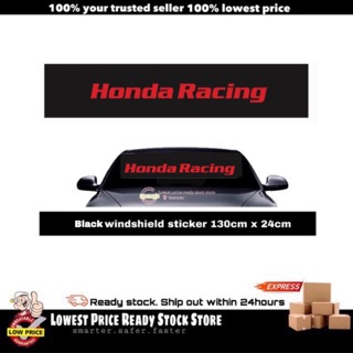 สติกเกอร์ติดกระจกหน้ารถยนต์ HONDA RACING ขนาด 130 ซม. x 24 ซม. สีดํา