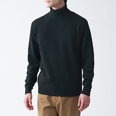 เสื้อไหมพรมผู้ชาย เสื้อไหมพรมคอเต่า MUJI : Comfy neck jersey turtleneck sweater #14868050613